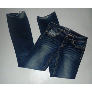 Amethyst Jeans  Slim Boot  Jeans Junior Size 7 flap button pocket top‎ stitch